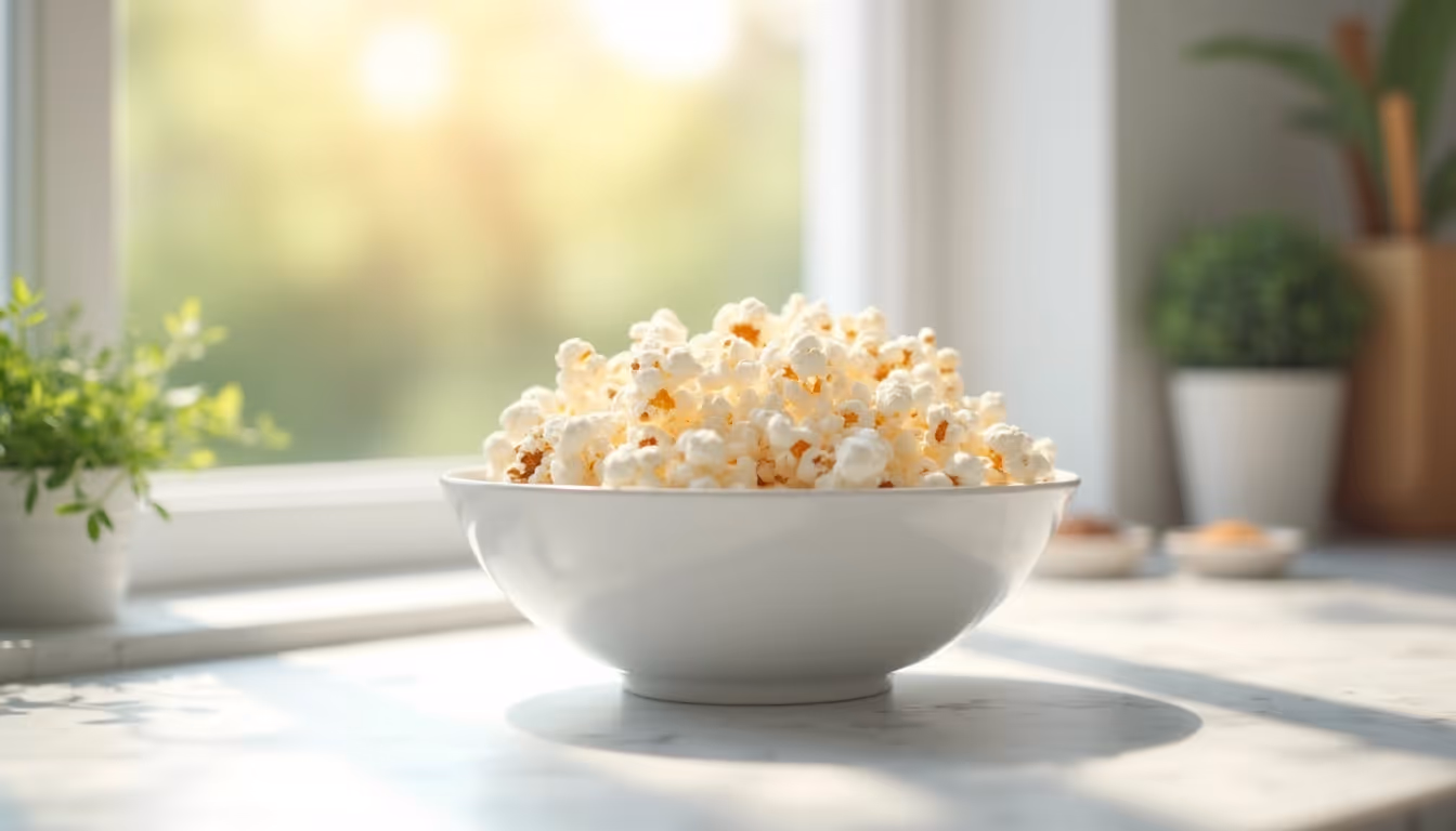 Kalorienarmes Popcorn als gesunder Snack für die Gewichtsreduktion – ballaststoffreich und lecker. Ernährungs-Tipp von Jan Bahmann für eine nachhaltige Diät.