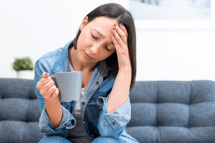 Frau, die von Vitamin b 12 Mangel betroffen ist.