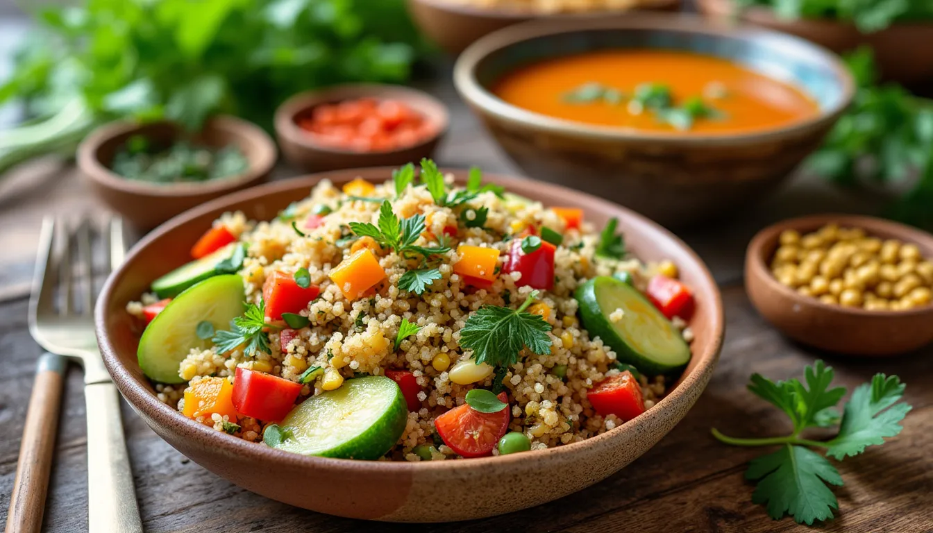 Bunte vegetarische Mahlzeit – gesunde Ernährungstipps von Jan Bahmann für Frauen.
