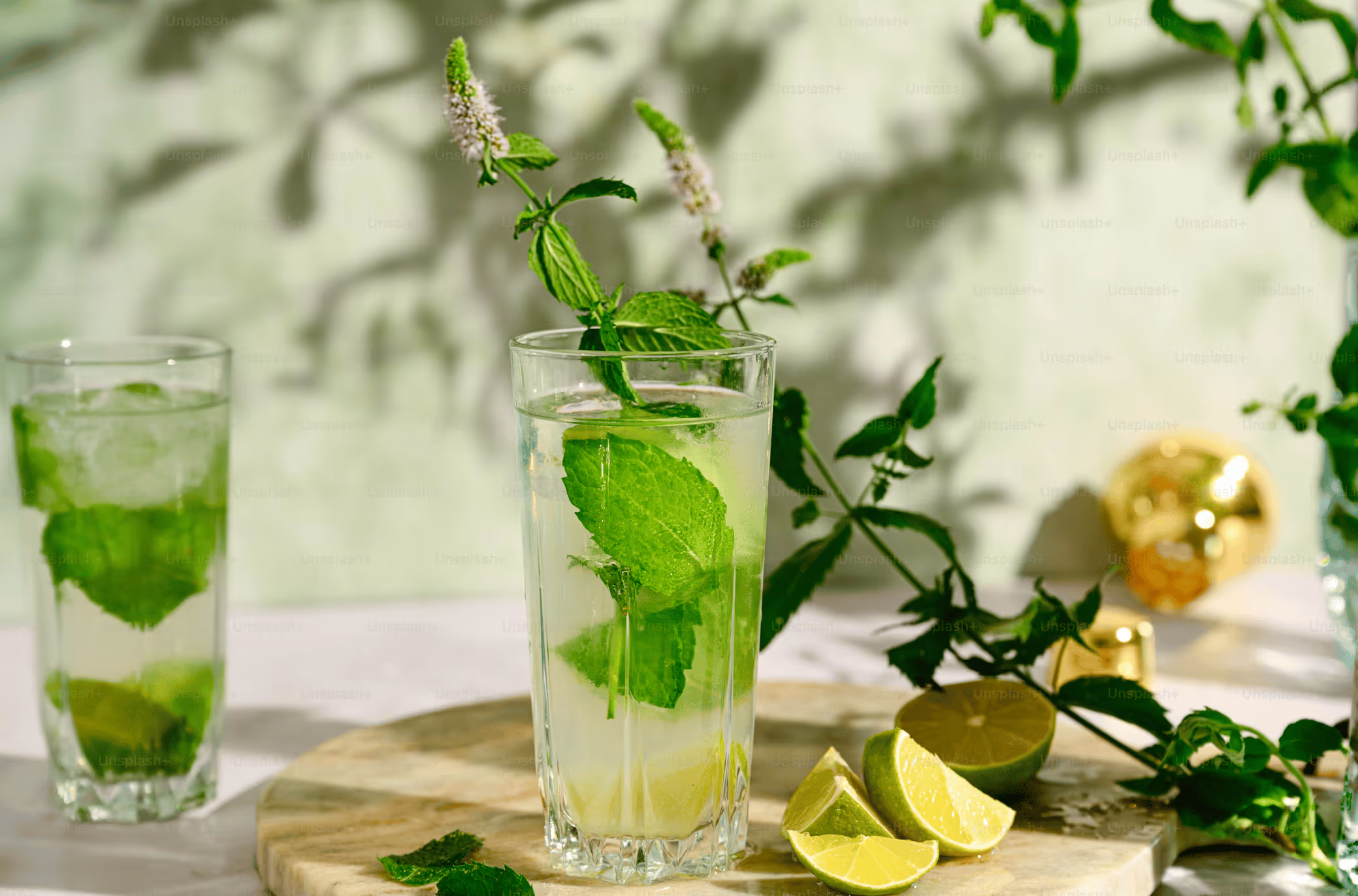 Wasser mit Minze und Zitrone als Abnehmhelfer im Ernährungsplan.