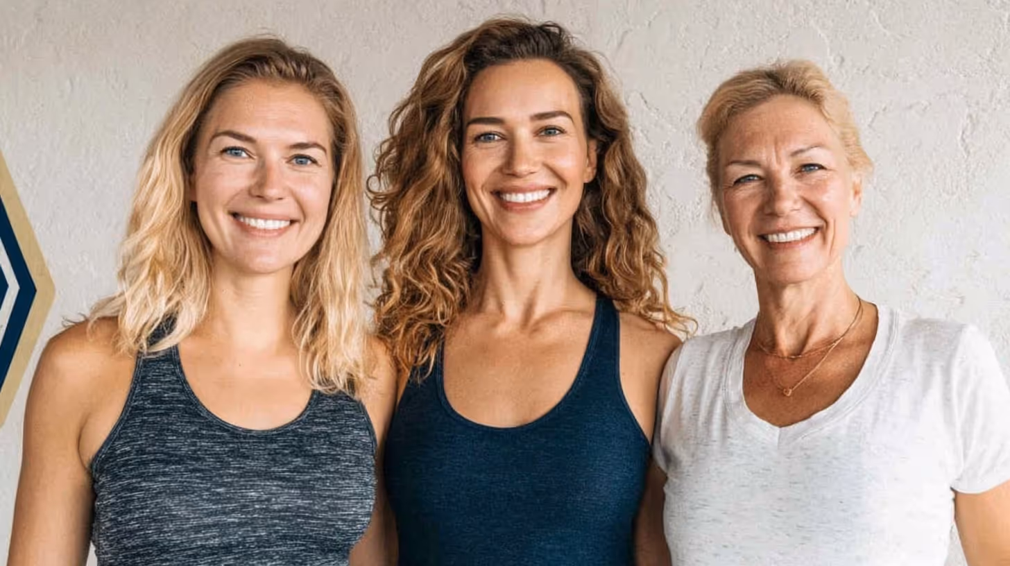 Smart BMI Rechner: Drei Frauen verschiedener Altersgruppen zeigen gesundes Idealgewicht – Jan Bahmann Coaching
